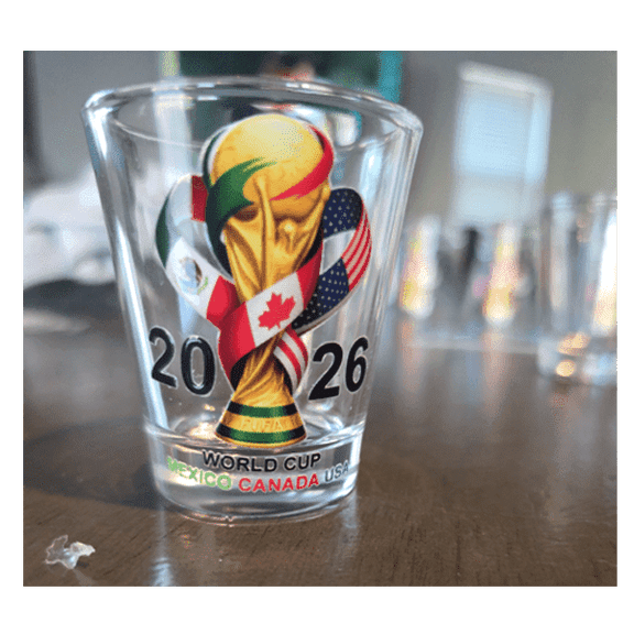 Respect My Tshirt - 2026 World Cup Shot Glass, Mexico Canada USA Flags, Trophy Design, Collectible Souvenir
