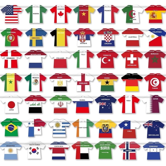 2026 Soccer Jersey Flag Bunting Banner 50 Pcs  Multicolor International Country String Flags Garland for Sports Themed Parties Olympic Celebrations Decorations Not Top 48 Teams