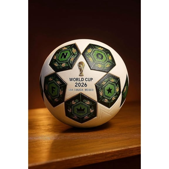 2026 World Cup Style Soccer Ball Size 5 Pro Training & Match Ball, Durable PU Leather, Butyl Bladder, All-Surface Ages 12+ (Green/Black)
