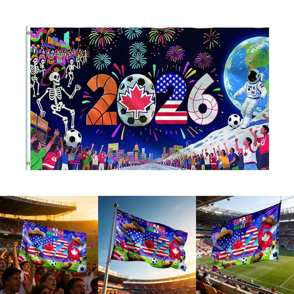 2026 World Cup USA & Canada Banner, Large Patriotic Outdoor Flag, Durable Polyester Sports Fan Decoration for Celebration Party Tailgate