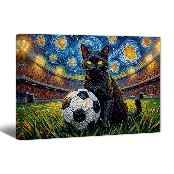 2026 World Football Cup Canvas Prints, Funny Cat Modern Soccer Canvas Wall Art for Living Room Bedroom, Abstract Painting for Man Cave Teens Boys Fans Gift