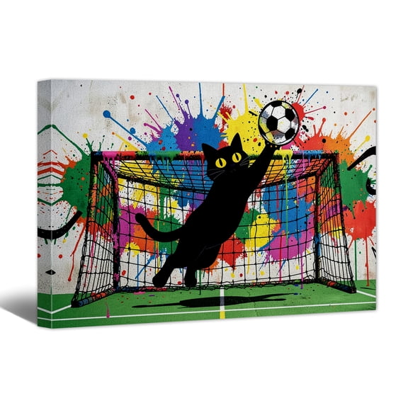 2026 World Football Cup Canvas Prints, Funny Cat Modern Soccer Canvas Wall Art for Living Room Bedroom, Abstract Painting for Man Cave Teens Boys Fans Gift