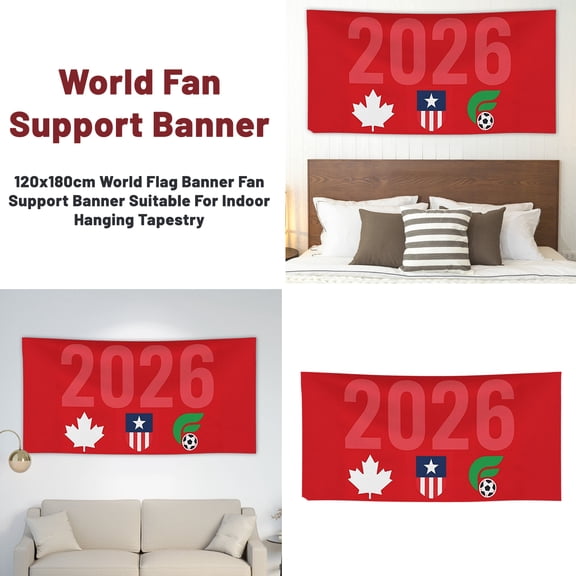 2026 World Football Cup Flag - Triple Emblem USA Canada Mexico Polyester Banner Decor for Tailgates, Watch Parties & Patriotic Fan Gifts - 6 x 4 Ft