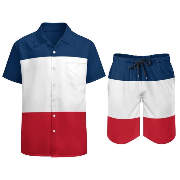 2026 World Football Men's Summer 2 Piece Outfits Flag Print Short Sleeve Button Down Hawaiian Beach Shirt and Shorts Set