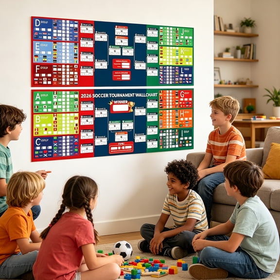 2026 World Soccer Cup Schedule Poster 2 In 1 Wall Chart, 60x35 Inch 48 Team Collection Showcase Soccer Fixtures Matches Decor for Football Fan Viewing Party Home Bar Wall Decor