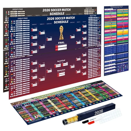 DECHISY 2026 Soccer Tournament Schedule Poster, 40×26 inch Football Wall Chart, Sports Calendar for Fan Room Decor & Home Viewing Party