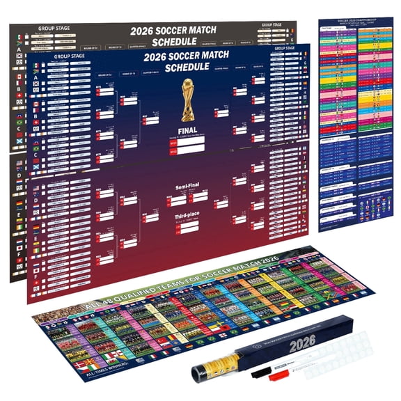DECHISY 2026 Soccer Tournament Schedule Poster, 40×26 inch Football Wall Chart, Sports Calendar for Fan Room Decor & Home Viewing Party