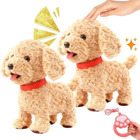 2026 Wuffy Robot Dog Lifelike Toy Dog, Interactive Robot with Touch Sensing Voice Mimic Licking Motion Leash Remote Soft Fur for Kids Battery Powered (2PCS)