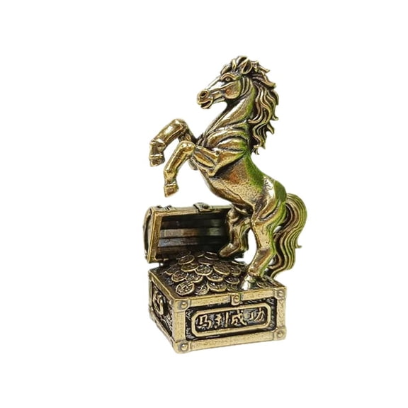2026 Year Brass Horse Figurine Feng Shui Wealth Ornament 2026 Chinese Lucky Horse Statue Metal Table Decor for Home Office Store Prosperity Symbol