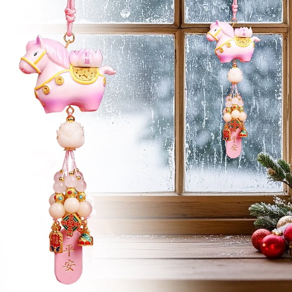 2026 Year of The Horse Bag Charm, year of the horse 2026 figurine, Hanging Ornament for Car Backpack Decor, year of the horse charm, Chinese New Year Decoration Gift (Pink, Ping an (Peaceful) Tag)