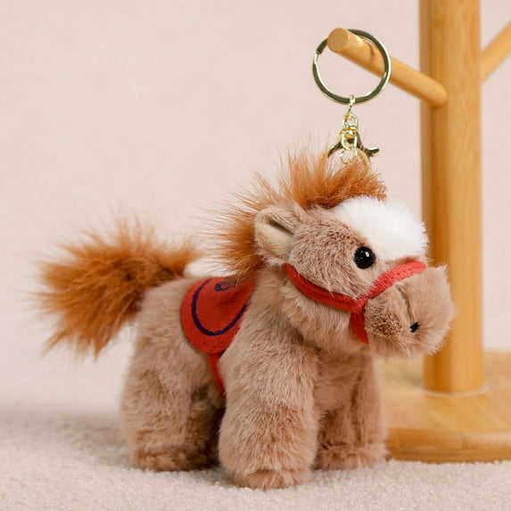 2026 Year of The Horse Chinese New Year Ornaments,Cute Horse Plush Mascot Figurine Home Decor Gifts Indoor Outdoor Hanging Ornament for Car,Bag,Holiday(Camel)
