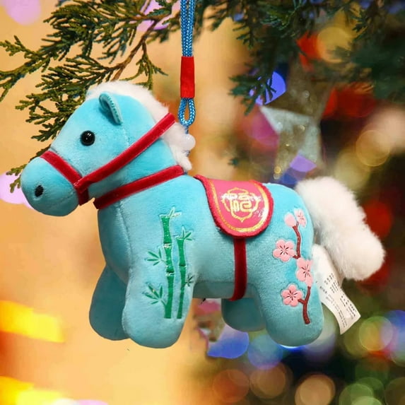 2026 Year of The Horse Chinese New Year Ornaments Cute House Plush Mascot Figurine Home Decor Gifts Indoor Outdoor Hanging Ornament for Keys, Backpacks, Gifts & Collectibles(Light Blue)