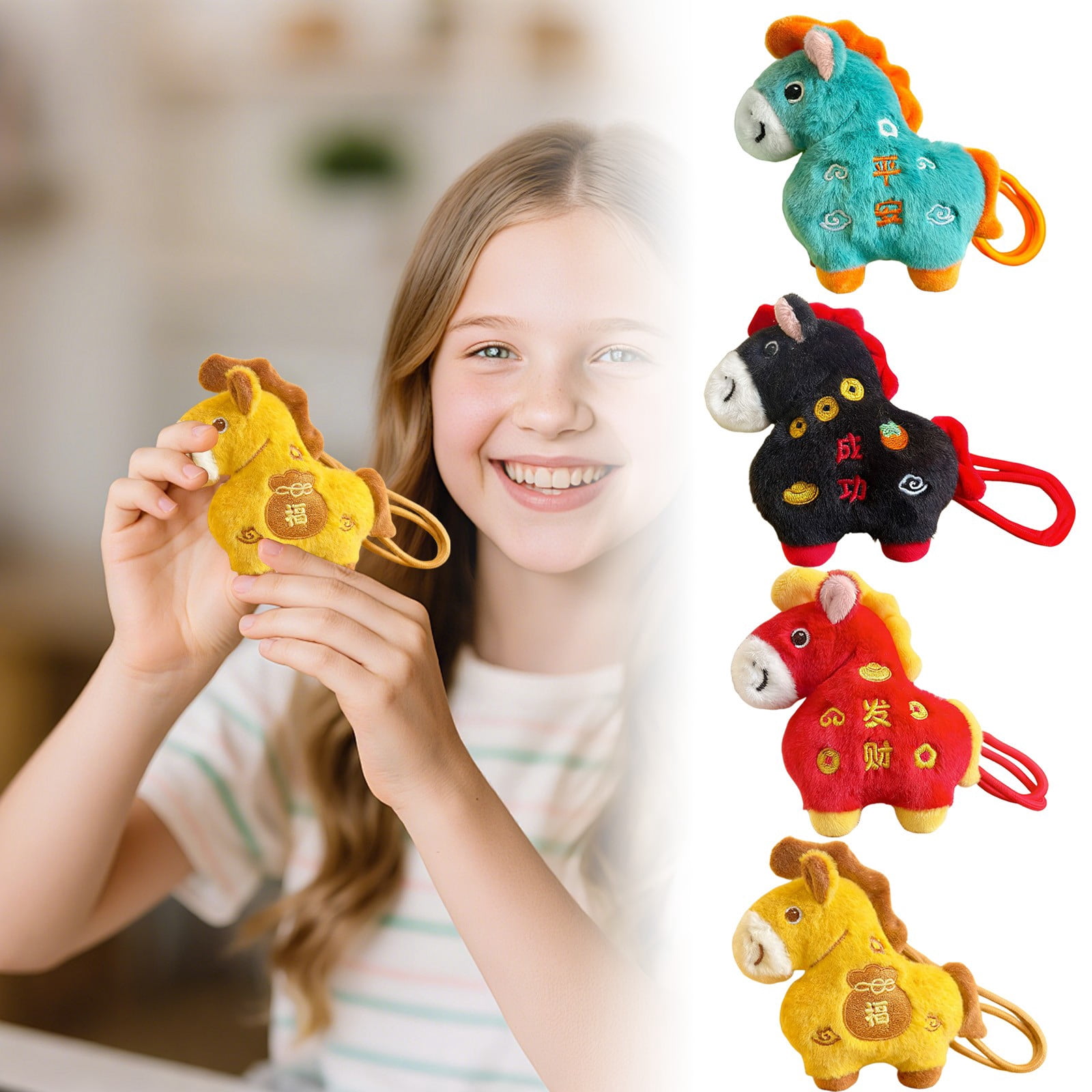 2026 Year of The Horse Chinese New Year Ornaments Hanging Horse Plush Toy Keychain Mini Stuffed with Cultural Symbol Integration Cute New Years Gift for Indoor Outdoor Holiday Car Decoration(1Pc)
