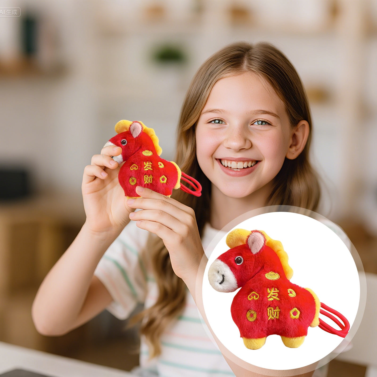 2026 Year of The Horse Chinese New Year Ornaments Hanging Horse Plush Toy Keychain Mini Stuffed with Cultural Symbol Integration Cute New Years Gift for Indoor Outdoor Holiday Car Decoration(1Pc)