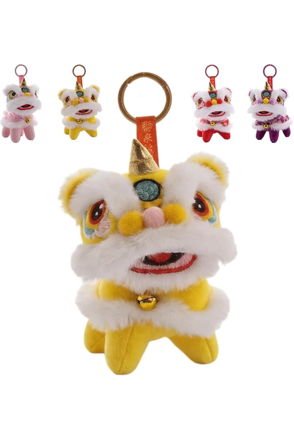 2026 Year of the Horse Cute Plush Lion Dance Keychain – Chinese Traditional Style Kawaii Bag Pendant, Cartoon Lion Key Ring for Holiday Gifts & Daily Decor