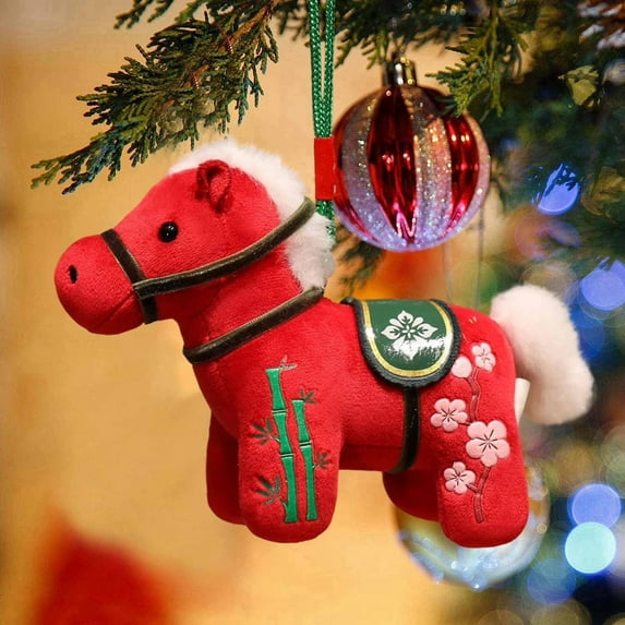 2026 Year of The Horse Cute Stuffed Mascot Ornament, Chinese New Year Hanging Decor for Home & Holiday, Ideal Gift for Car, Backpack & Collectors(Red)