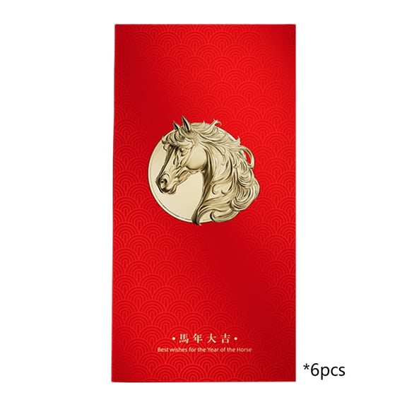 2026 Year of the Horse Festival-Themed Red Envelopes, 6-Pack Traditional Blessing Cards, Good Luck Money Holders for Lunar New Year Celebrations, Cultural Gift Giving Essentials