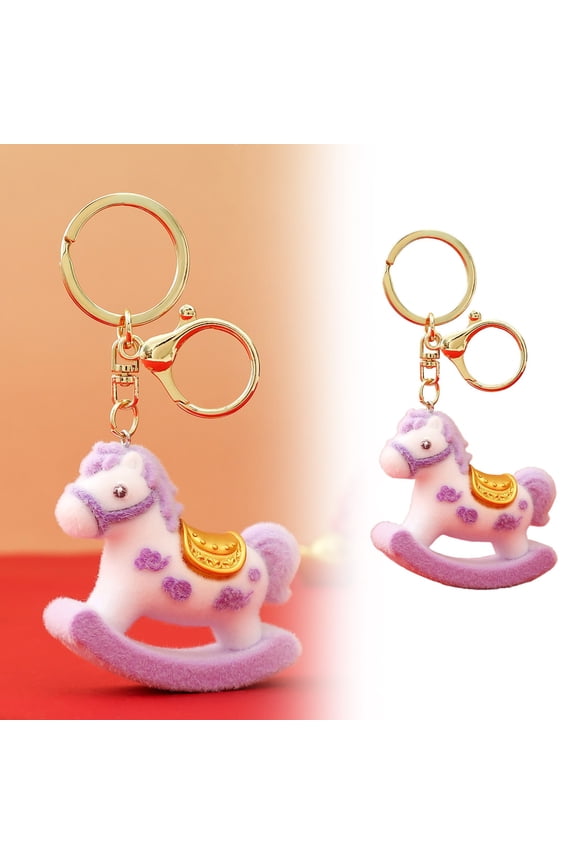 2026 Year of the Horse Keychain, Flocking Rocking Horse Pendant Key Ring for New Year 2026, Cute Plush Animal Zodiac Keychain for Keys, Bag, Backpack Decor – Gift for Men & Women