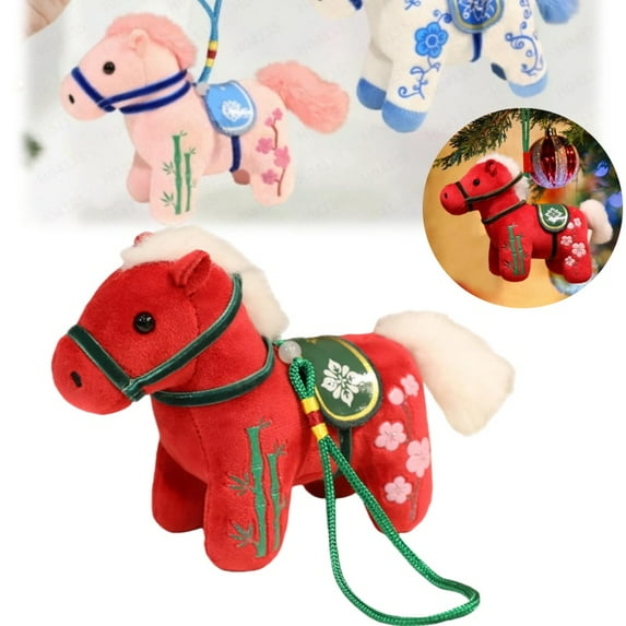 2026 Year of The Horse Lucky Plush Hanging Ornament, Cute Chinese Zodiac Mascot for Home, Car & Backpack, New Year Holiday Decor & Zodiac New Year Blessing Souvenir Gift(Red)