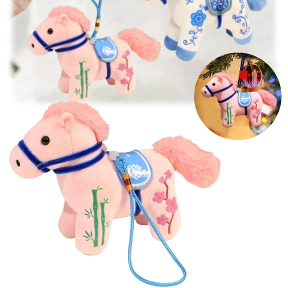 2026 Year of The Horse Lucky Plush Hanging Ornament, Cute Chinese Zodiac Mascot for Home, Car & Backpack, New Year Holiday Decor & Zodiac New Year Blessing Souvenir Gift(Pink)