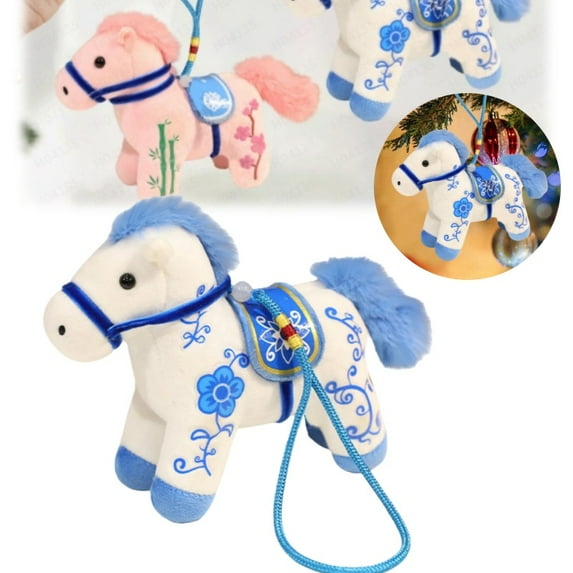 2026 Year of The Horse Lucky Plush Hanging Ornament, Cute Chinese Zodiac Mascot for Home, Car & Backpack, New Year Holiday Decor & Zodiac New Year Blessing Souvenir Gift(White)