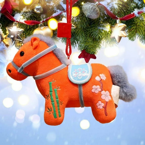 2026 Year of The Horse Mascot Figurine, Chinese Zodiac Horse Pendant Statues Decorations, Collectibles, and Gifts Lucky Feng Shui Hanging Ornament for Car, Bag, Home Decoration(Saffron)