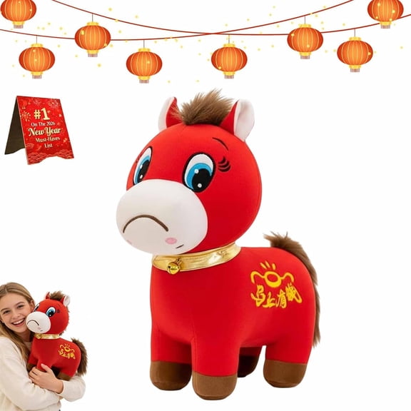 2026 Year of The Horse Plush, Funny Smiling/Crying Horses Plushie Figurine, Cute Lucky Chinese Lunar New Year Mascot Zodiac Ornament for Home Store Tabletop Decor