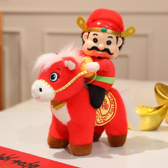 2026 Year of the Horse Plush Toy, Golden Horse Stuffed Animal Chinese New Year Decor, Soft Fortune Horse Figurine Ornament for Home Shelf Decor, Birthday Gift for Horse Lovers