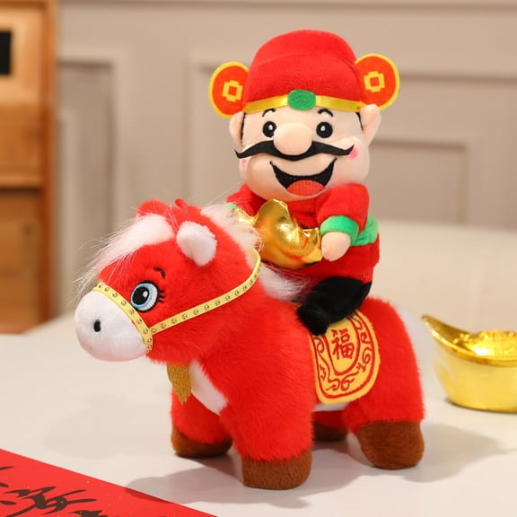 2026 Year of the Horse Plush Toy, Golden Horse Stuffed Animal Chinese New Year Decor, Soft Fortune Horse Figurine Ornament for Home Shelf Decor, Birthday Gift for Horse Lovers