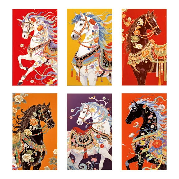 Lunar New Year Red Envelopes Set 2026, 6-Pack Year of the Horse Hong Bao for Chinese New Year Spring Festival Celebration, Gift Money Packets