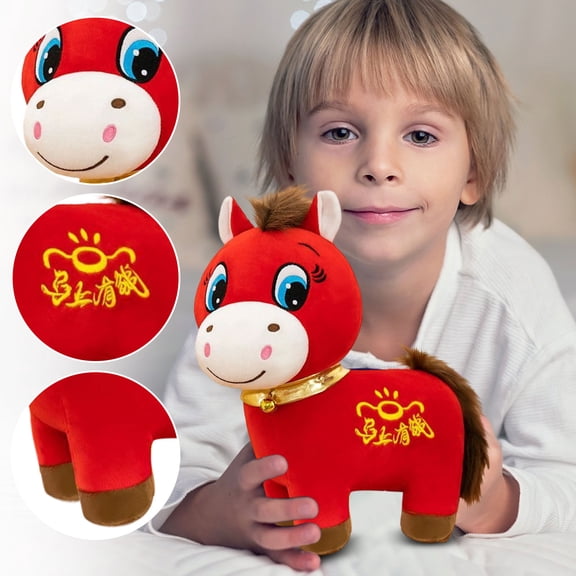 2026 Year of The Horse Stuffed Animals - Chinese New Year Plush Mascot Decorations, Red Zodiac Horse Plush Ornaments, Lunar New Years Gifts Blessing Souvenir(7.87in,Smiling Horse)
