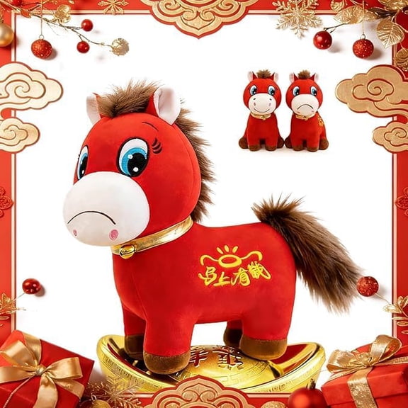 2026 Year of The Horse Stuffed Animals - Chinese New Year Plush Mascot Decorations, Red Zodiac Horse Plush Ornaments, Lunar New Years Gifts Blessing Souvenir (Crying Horse-11.8in)