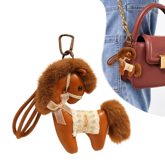 2026 Year Of Horse Mascot Keychain Cute Soft Horse Plush Bag Charm Fun Pendant Decoration Mascot(Brown)