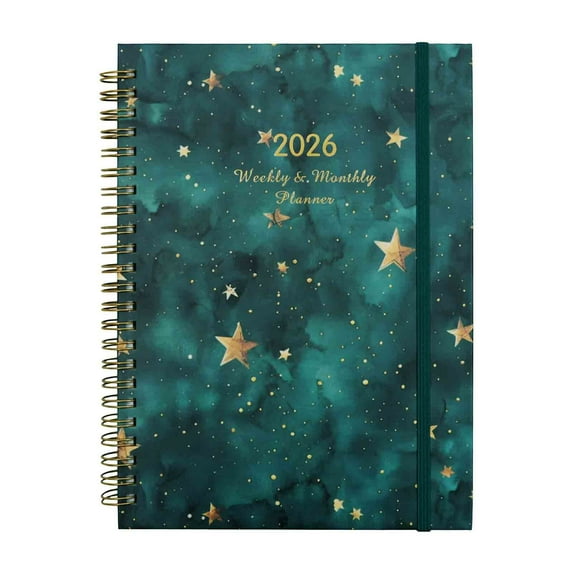2026 Year Weekly and Monthly Planner with Monthly Labels and Pockets Hardcover with Front and Back Pockets Double Stitched (Green)