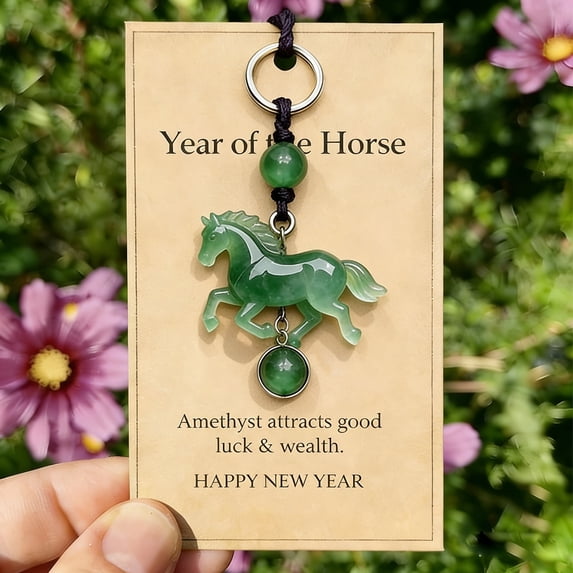 2026 Year of The Horse Encourage Crystal Horse Turquoise Guardian Symbol of Health & Smooth Journeys, New Year Encourage Talisman Gift (Keyring Green)