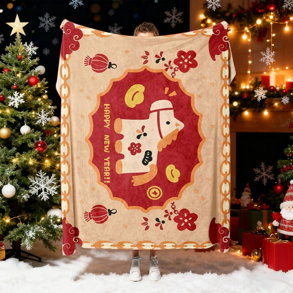 2026 Year of the Horse Blanket Red Fleece Throw Blanket for Couch Sofa Office Soft Warm Gift Idea for Christmas Winter Home Decor（Red-A)