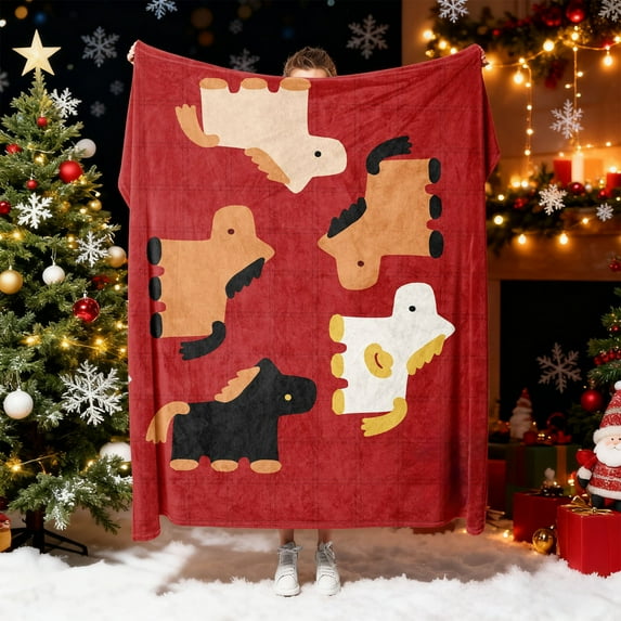 2026 Year of the Horse Blanket Red Fleece Throw Blanket for Couch Sofa Office Soft Warm Gift Idea for Christmas Winter Home Decor（Red-B)