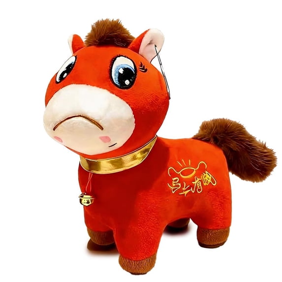 2026 Year of the Horse Plush Figurine, 7.9 Inch Smiling or Crying Horse Zodiac Ornament for Chinese Lunar New Year Tabletop Home Decor, Red