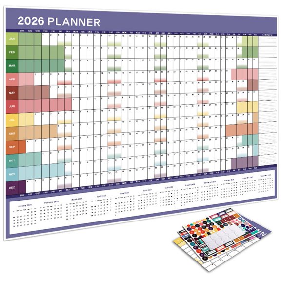 2026 Yearly Planner Wall Calendar Includes Holiday Markings Annual Goal 10 Sticker Sheets for Home School Use