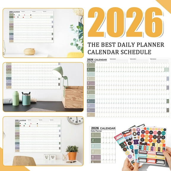 2026 Yearly Wall Calendar - 2026 Wall Calendar in One Page, January - December 2026, 29'' x 20'', Thick Paper Folded, 2026 Yearly Calendar Wall 12 Months with Round Stickers