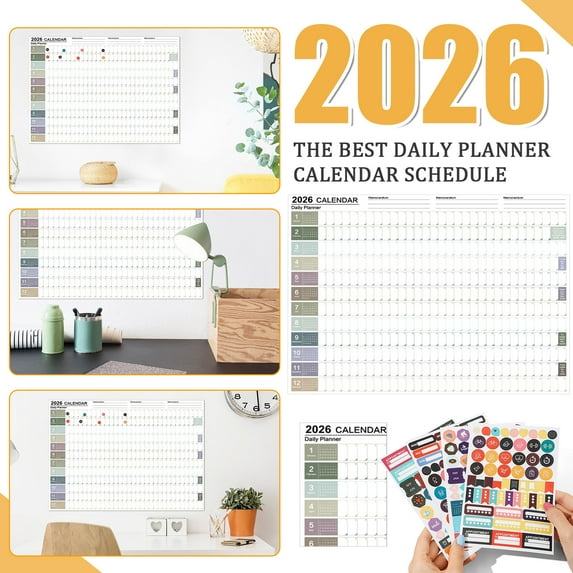 2026 Yearly Wall Calendar, Full Year Wall Calendar One Page, Rolled Paper Calendar For Wall Without Crease, 365 Day Calendar at One Glance, 20"X 29"