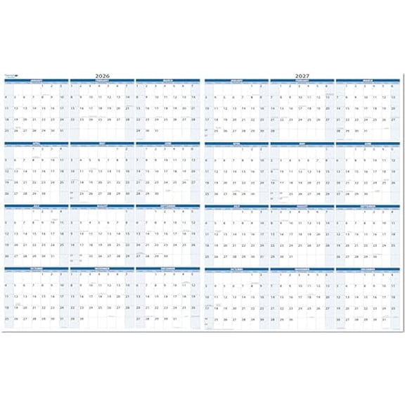 2026 and 2027 2-Year Wet & Dry-Erasable Wall Calendar Planner 24-Month 32" x 48". Complete with fine tip dry-erase marker and eraser