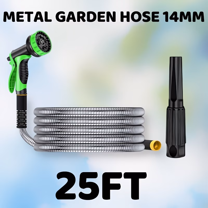 2026 new 25FT heavy-duty stainless steel garden hose - super soft, anti perforation, rust proof water pipe, easy to irrigate the courtyard, no tangling and bending design, easy to store and operate