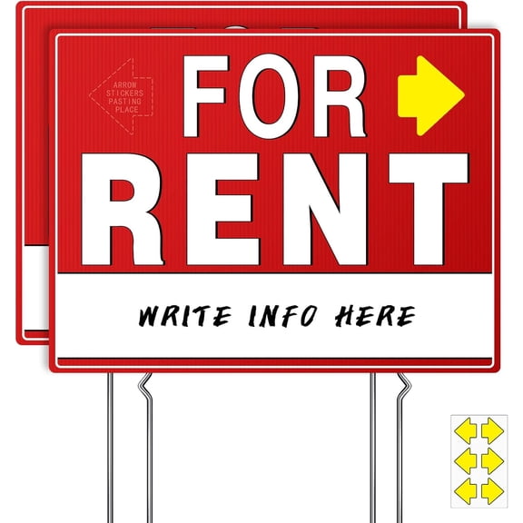 2026 new 2Pack 17"x13" Double Sided For Rent Yard Signs with Tall Metal Stakes and Arrow Stickers, Weatherproof Outdoor Property Lawn Signs