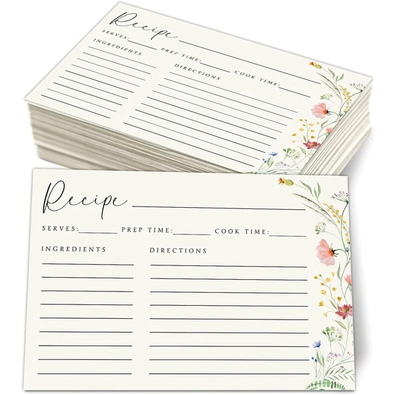 2026 new 50Pcs Pale Yellow Floral 4×6 Double Sided Blank Cardstock Recipe Cards for Wedding Banquet Kitchen Journal