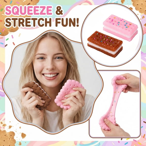 2026 new Fidget toys for Anxiety, Squishy Fidget toys, 4X2 in, Wafer Sandwich, Stress Relief toys, Fidget toys for , Party, Brown Pink, 2 Pc