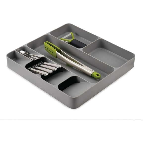 2026 new Large Compact Utensil Tray, Grey Silverware Flatware Organizer for Kitchen Drawer