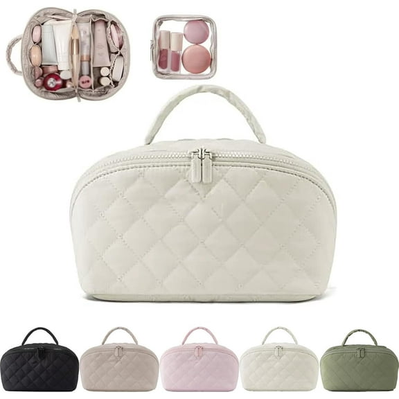 2026 new Petition Makeup Bag,Festivalment Wide Open Lay-Flat Water-Resistant Cosmetic Case, Puffy Padded Organizer for Toiletries & Brushes Large Capacity with Compartments (Green)