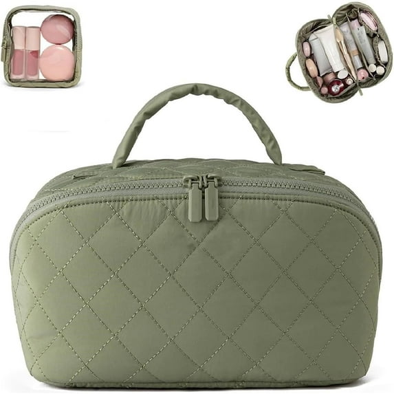 2026 new Petition Makeup Bag,Travel Makeup Bag For Woman,Wide Open Lay-Flat Water-Resistant Cosmetic Case,Organizer For Toiletries & Brushes Large Capacity With Compartments