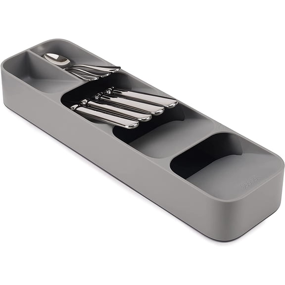 2026 new Small Compact Utensil Tray, Grey Silverware Flatware Organizer for Kitchen Drawer Storage